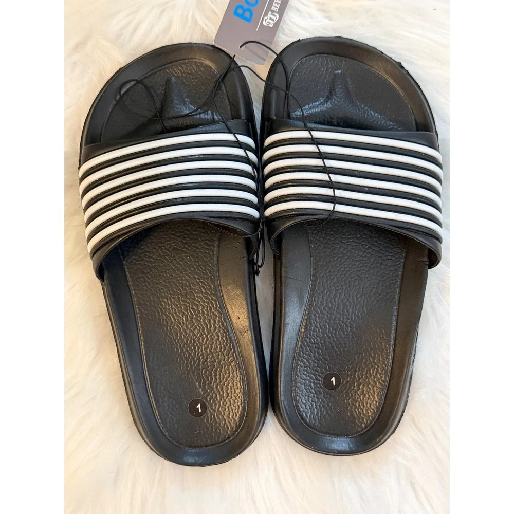 GT Revolution Boys Black White Striped Slide Sandals Size 1 Rubber Slip On Shoes